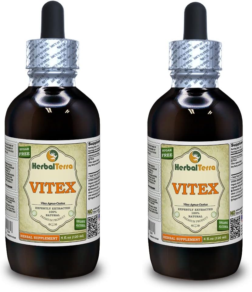 Vitex (Vitex Agnus-Castus) Tincture, Organic Dried Berries Liquid Extract (Markenname: HerbalTerra, Proudly Made in USA) 2x4 fl.oz (2x120 ml)