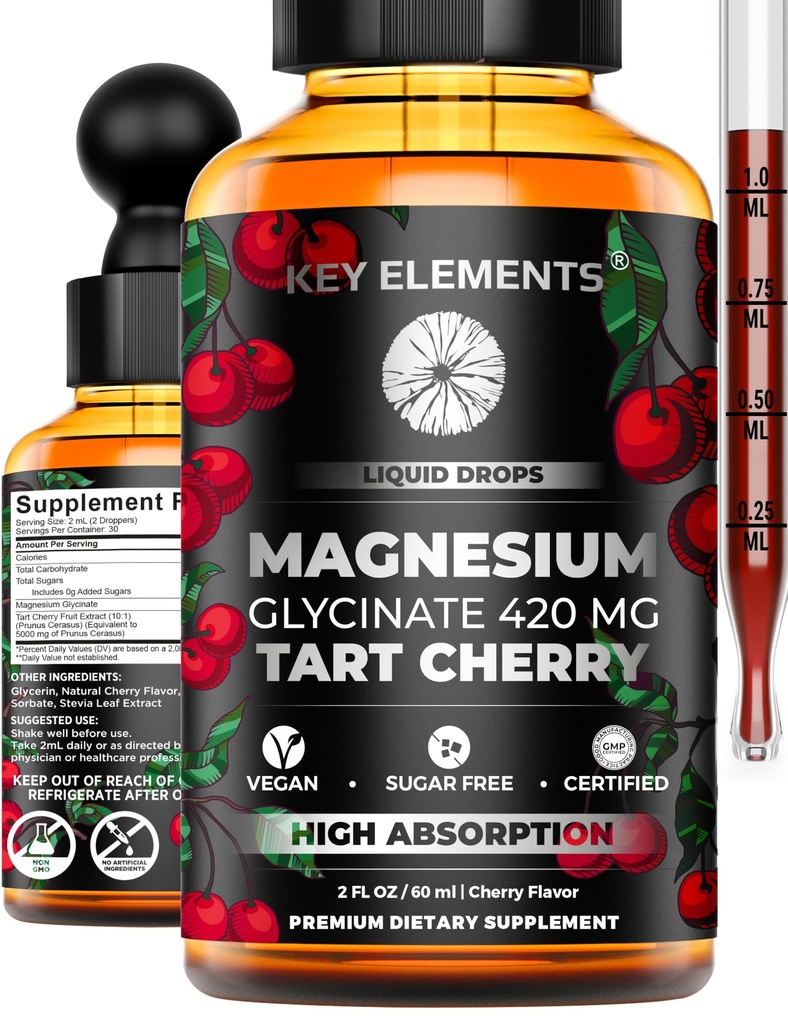 Magnésium liquide Glycinate 420 Mg avec extrait de cerise de tart naturel