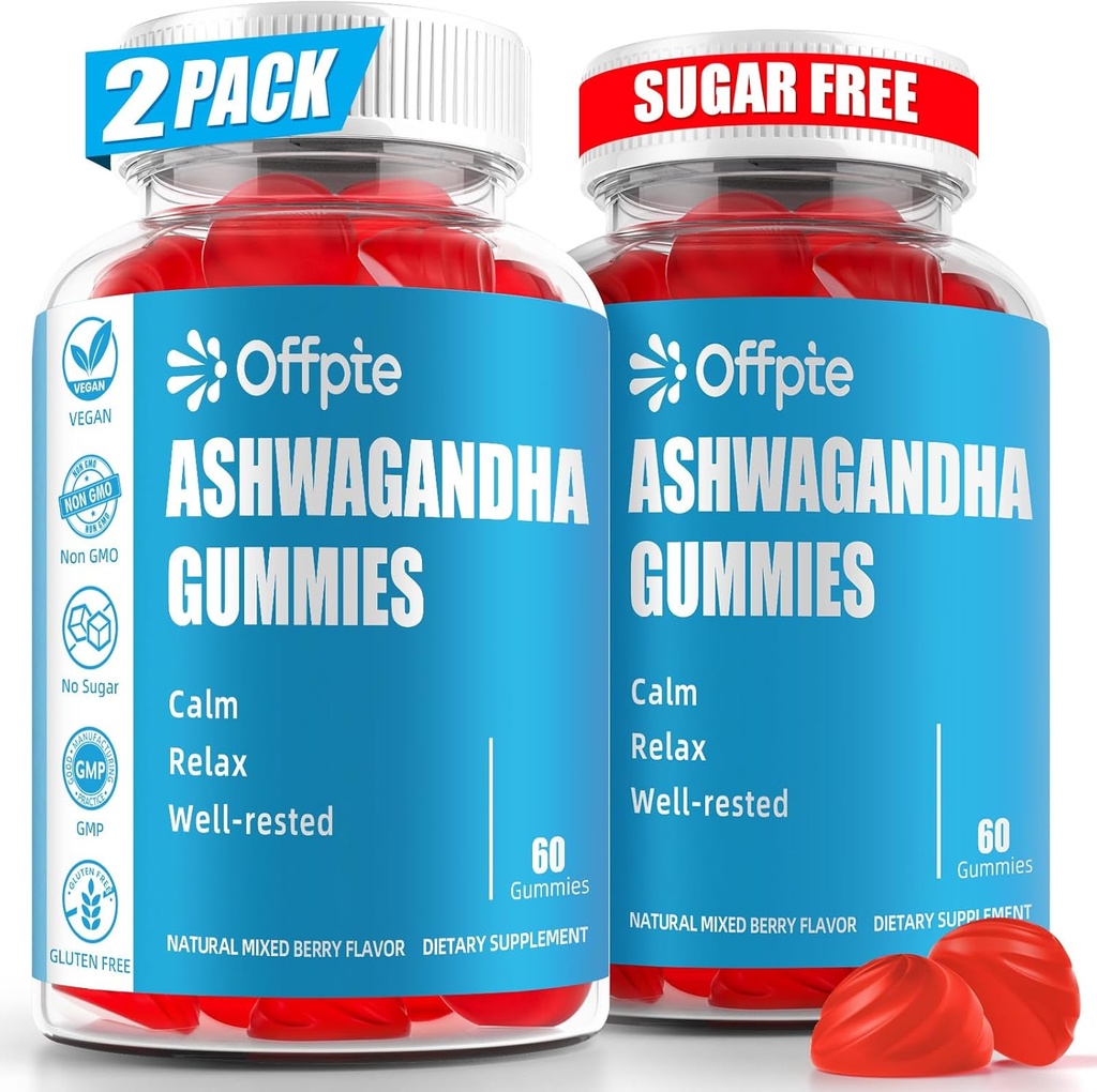 Ashwagandha Gummies Sugar Free für Frauen Männer, hohe Potenz Ashwagandha Wurzelextrakt Ergänzungen mit L-Theanine GABA Kamille Turmeric Vitamin D3 B12 für Stress Erwachsene Vegan (Mixed Berry)