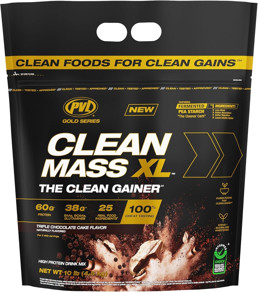 PVL Gold Serie - Clean Maß XL - Die saubere Muskelmasse Gainer - 10 LB - Dreifache Schokoladenkuchen