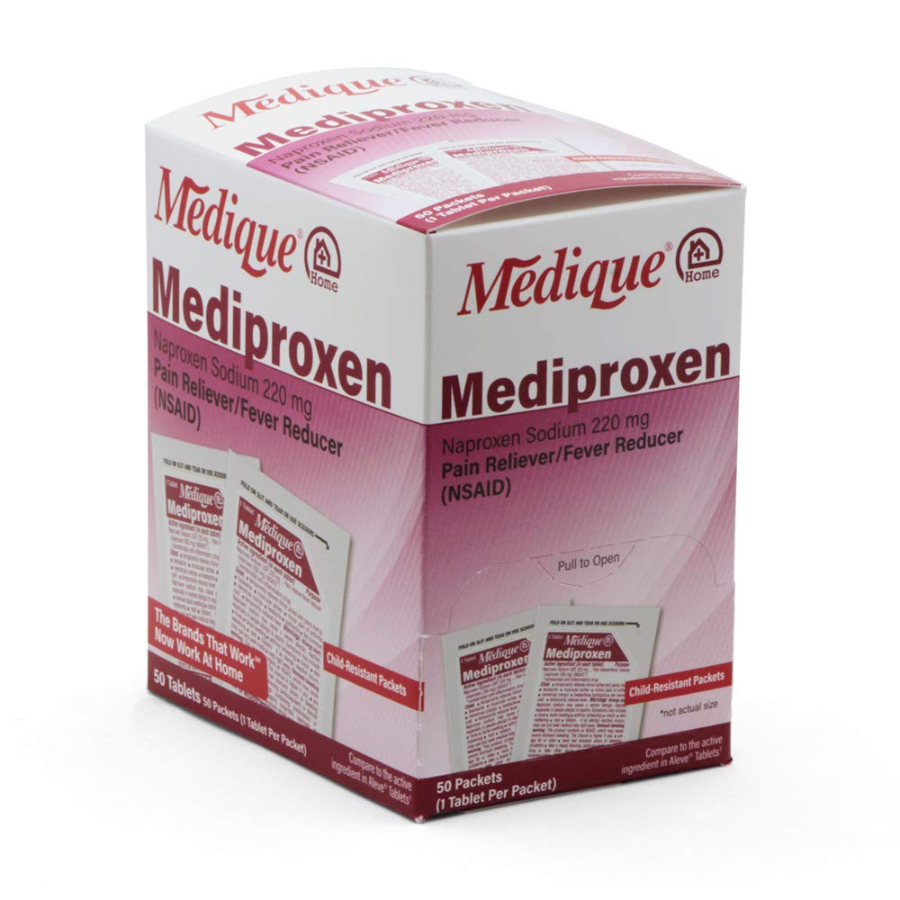 Medique @ Home Mediproxen Vergleichen Aktive Inhaltsstoffe zu Aleve 50 x 1 (Kinderbeständige Verpackung), Weiß (73750)