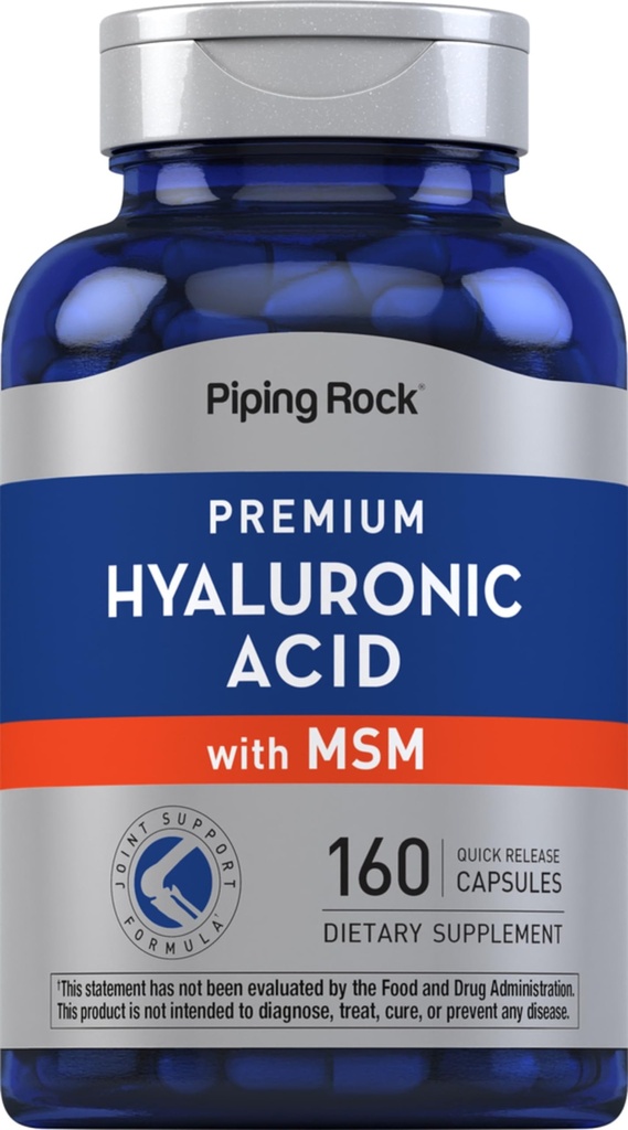 Piping Rock Hyaluronsäure Supplement | 100mg | 160 Kapseln | mit MSM für Damen und Herren | Non-GMO, Glutenfrei