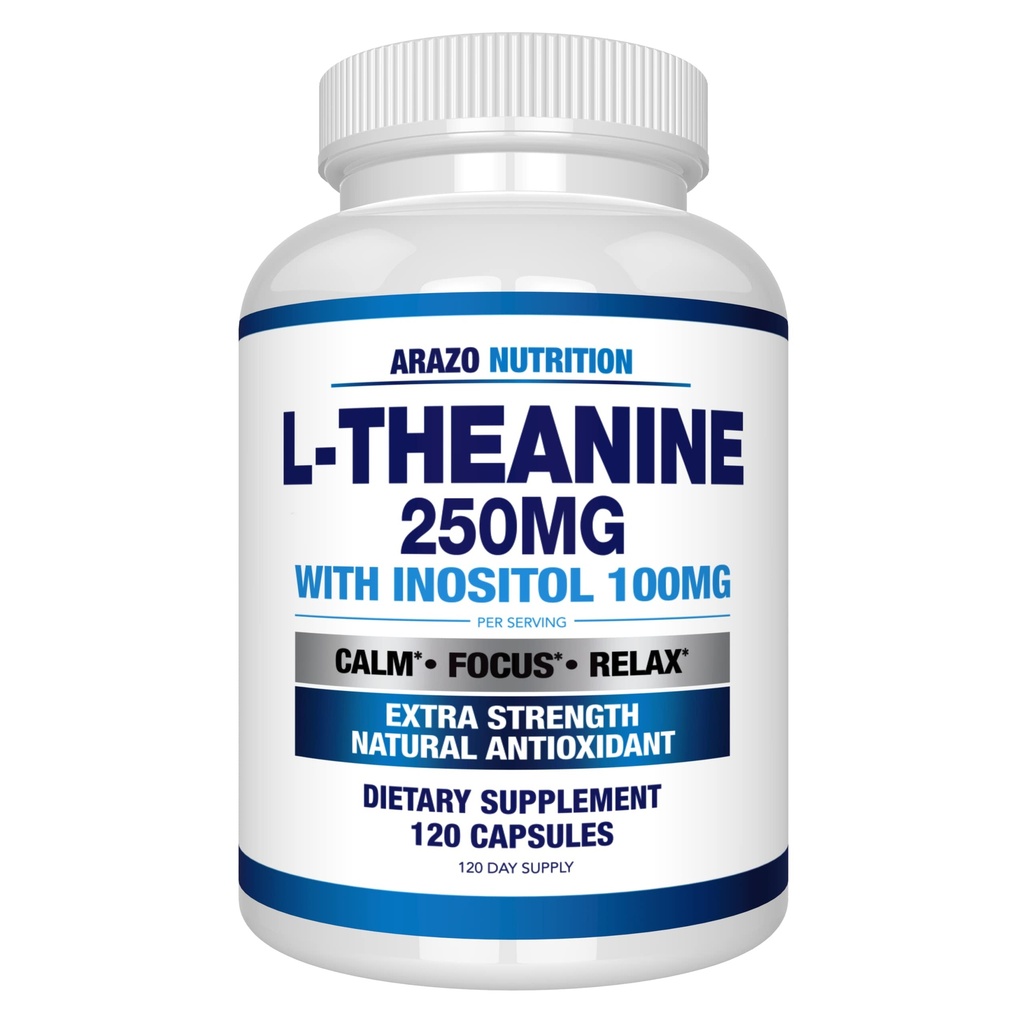 Arazo Nutrition L-Theanine 250mg (Extra Strength) avec Inositol 100mg, 120 Capsules Végétarienne