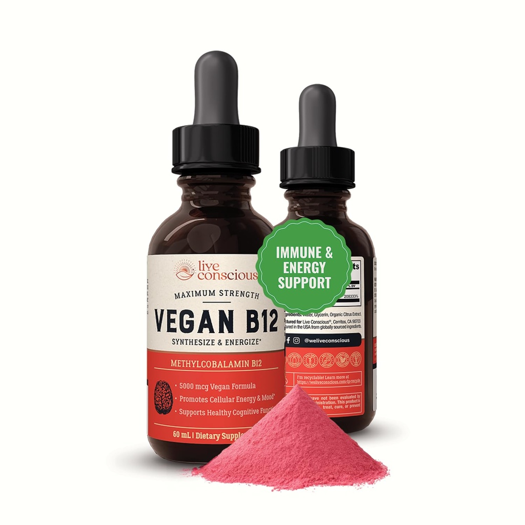 Vegan Vitamin B12 Sublingual Liquid Drops | Methylcobalamin Max Strength B12 5000mcg Formel | Vegan B 12 Vitamin Support Energy | Promote Memory & Aid Immunsystem | 60 Servieren