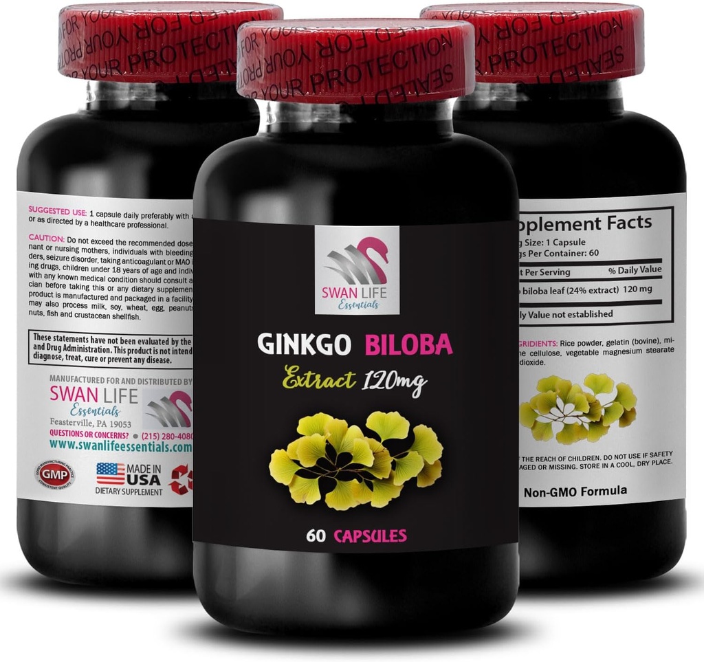 Ginkgo biloba Ergänzung - Ginkgo BILOBA Extrakt - Natürliche Antioxidans Extrakt, Kräuter Antioxidans Unterstützung, Natürliche Extrakt, Ginkgo biloba Vorteile, Botanische Extrakt Ergänzung 1 Flasche 60 Kapseln