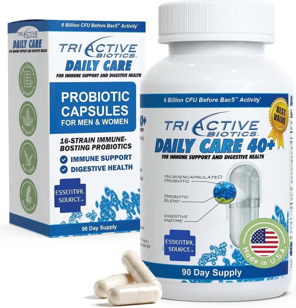 TriActive Biotics Daily Care - Probiotics for Women and Men, Prebiotic Blend with 6 Billion CFU - Probiotics for Digestive Health - Support Gut Health, Immune Defense - 90 Capsules