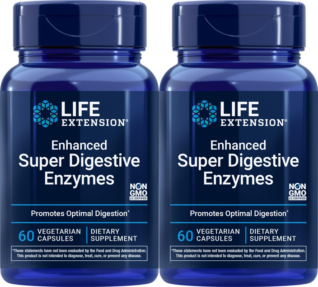 Life Extension Enhanced Super Digestive Enzyme, 60 vegetarische Kapseln (Pack von 2)