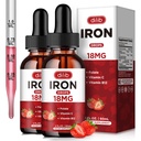 (2 Pack) Flüssige Eisen-Ergänzung für Frauen und Männer Eisen Tropfen Eisen Ergänzungen für Anämie mit Folat, Vitamin C, B12 für Rote Blutzellen Unterstützung-Strawberry, 4 Fl Oz