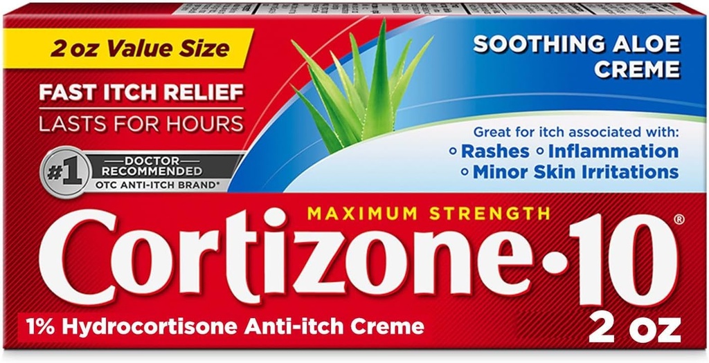 Cortizone 10 maximale Stärke Anti-Itch Creme mit beruhigendem Aloe, 1% Hydrocortison Creme, 2 Unzen (Alte Verpackung)