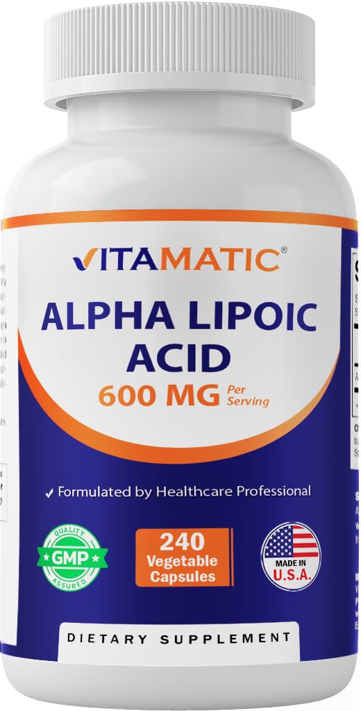 Vitamatic Alpha Lipoic Acid (ALA) 600mg Pro Servieren - 240 pflanzliche Kapseln - 120 Portionen - Non-GMO & Glutenfrei
