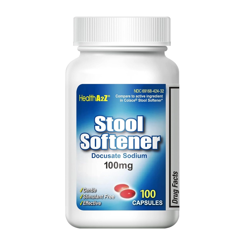 HealthA2Z® Stool Softener | Docusate Sodium 100mg | Red Capsules | Dependable | Gentle Constipation Relief (100 Zähler (Pack von 1))