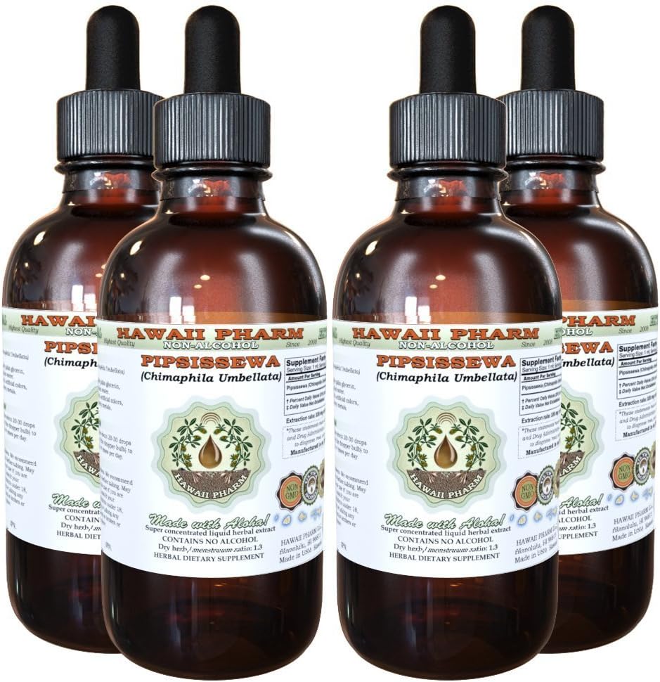 Pipsissewa Alcohol-Free Liquid Extract, Pipsissewa (Chimaphila umbellata) Getrocknete Blatt Glycerite Natürliche Kräuterergänzung, Hawaii Pharm, USA 4x4 fl.oz