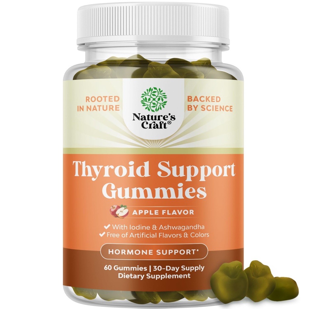 Natures Artisanat Gommies de thyroïde végétalien avec la mousse de mer - Gommies de soutien thyroïde pour un soutien complet pour les hommes et les femmes avec l'iode sélénium et autres vitamines potentes - sans gélatine non-OGM 60