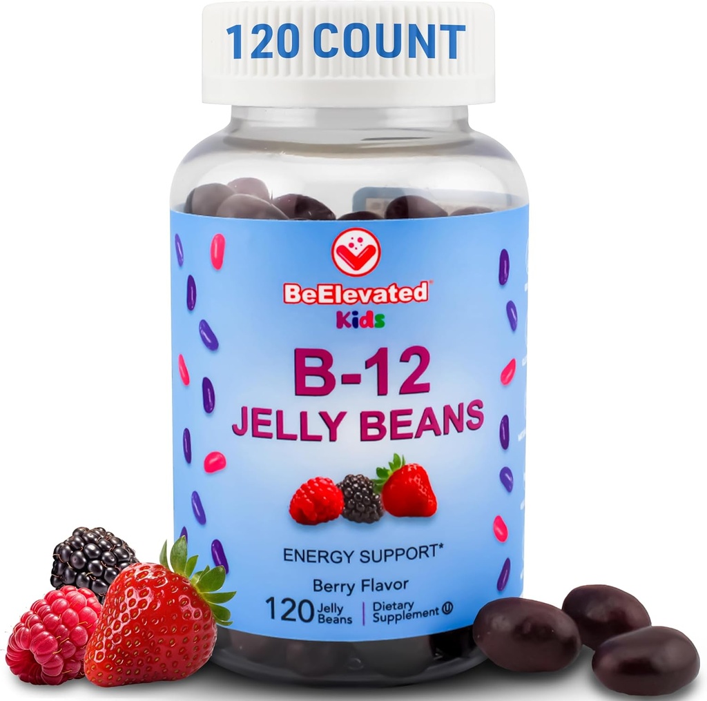B12 Jelly Bohnen - Kaubare Vitamine Gummi für Kinder - Kinder Vitamin Ergänzungen - Vegan Energy B12 Gummy Supplement - 120 Berry Bohnen