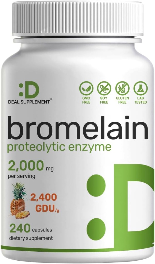 Bromelain Supplement 2.000mg pro Servierung, 240 Kapseln – Natürliche proteolytische Enzyme aus frischer Ananas – Unterstützt Nährstoffdigestion