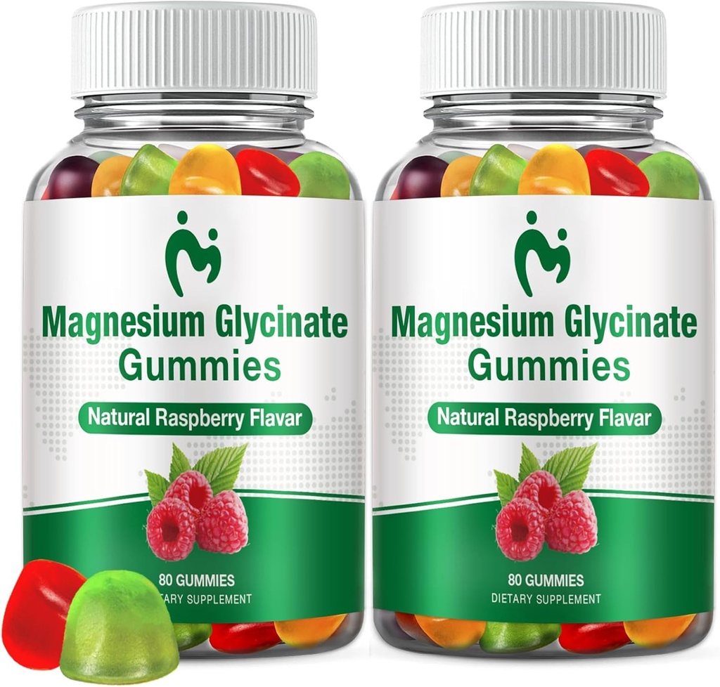 2 Packs Magnesium Glycinate Gummi für Erwachsene & Kinder, Kaubares Magnesium Clycinate 400mg, ruhige Magnesiumgummis für Schlaf