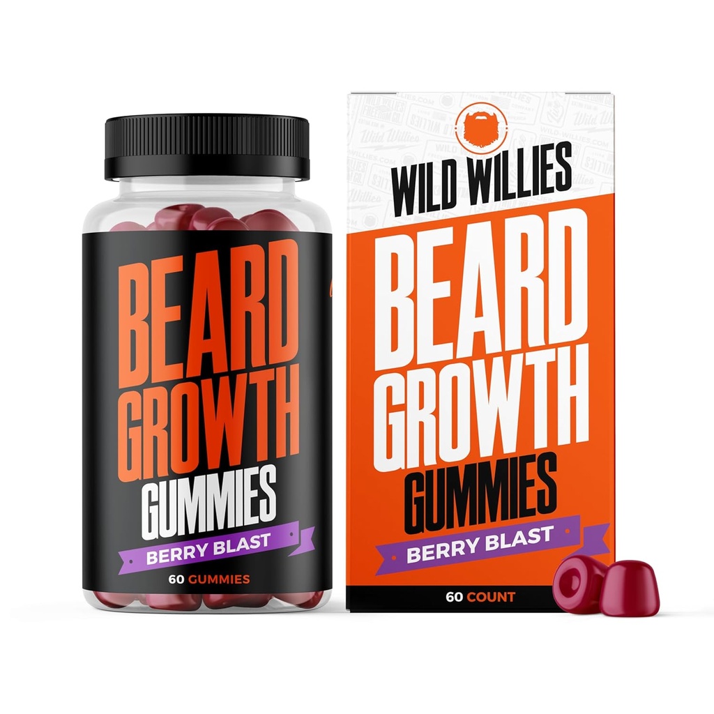 Wild Willies Bart Wachstumsgummis Ergänzung für Männer - mit Biotin & 19 Vitaminen für Stärkere, Thicker Gesichtshaar - 60 Gummis