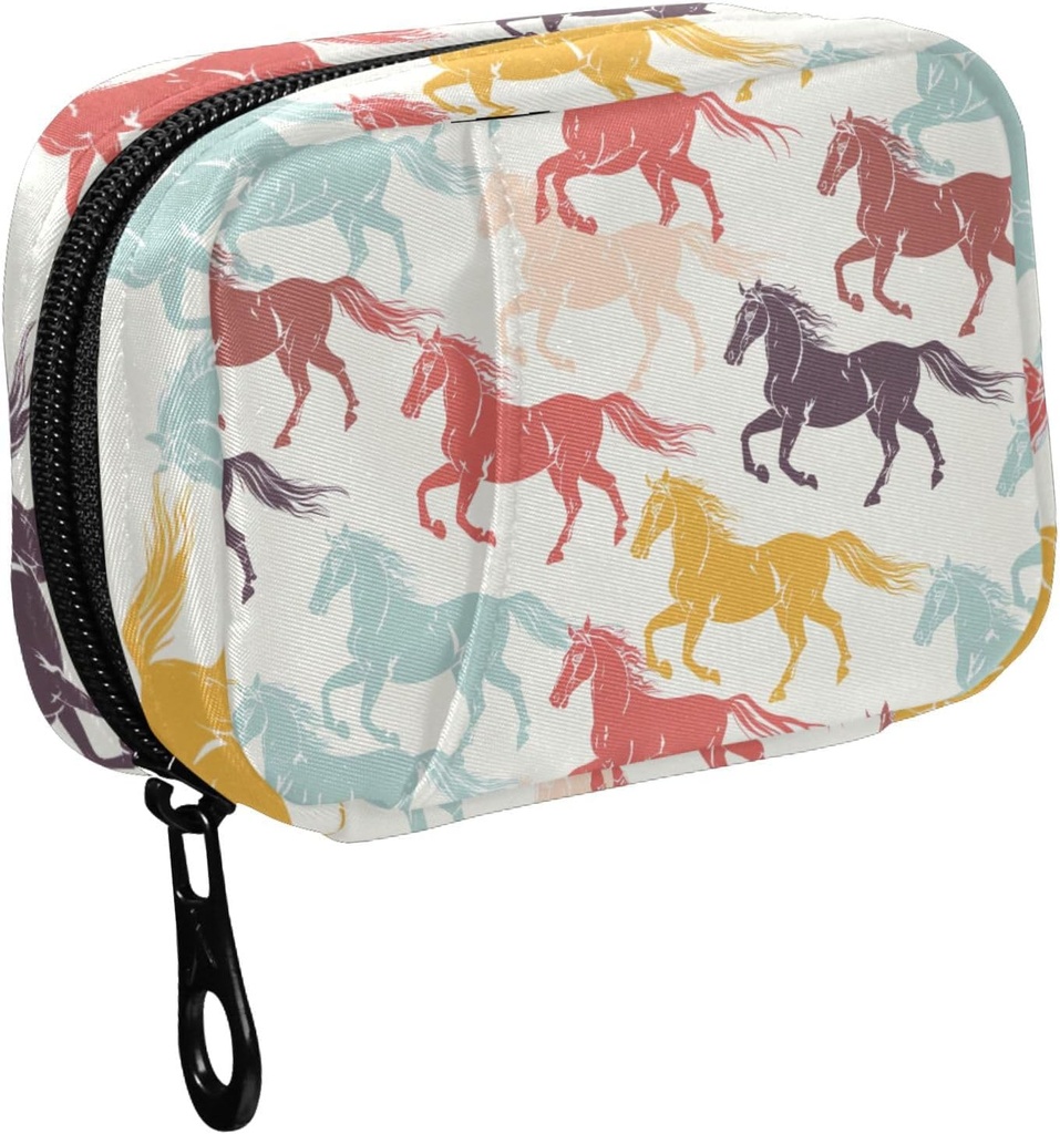 Fustylead Colorful Galloping Horses Silhouette Pill Organizer for Purse, Weekly Portable Pill Box with Zipper to Storage Vitamines Huiles de poisson Médicaments Suppléments