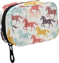 Fustylead Colorful Galloping Horses Silhouette Pill Organizer for Purse, Weekly Portable Pill Box with Zipper to Storage Vitamines Huiles de poisson Médicaments Suppléments