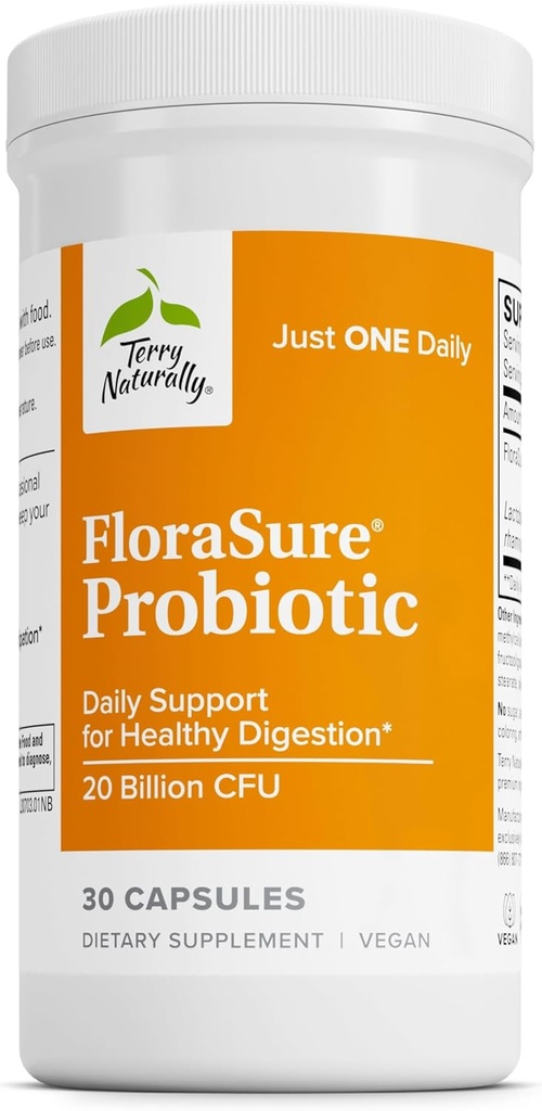 Terry Naturally FloraSure Probiotic - Verdauungsergänzungsmittel gegen Occasional Bloating & Support Gas Relief - Gut Health Support Supplement mit Bifidobacterium Bifidum - 30 Kapseln