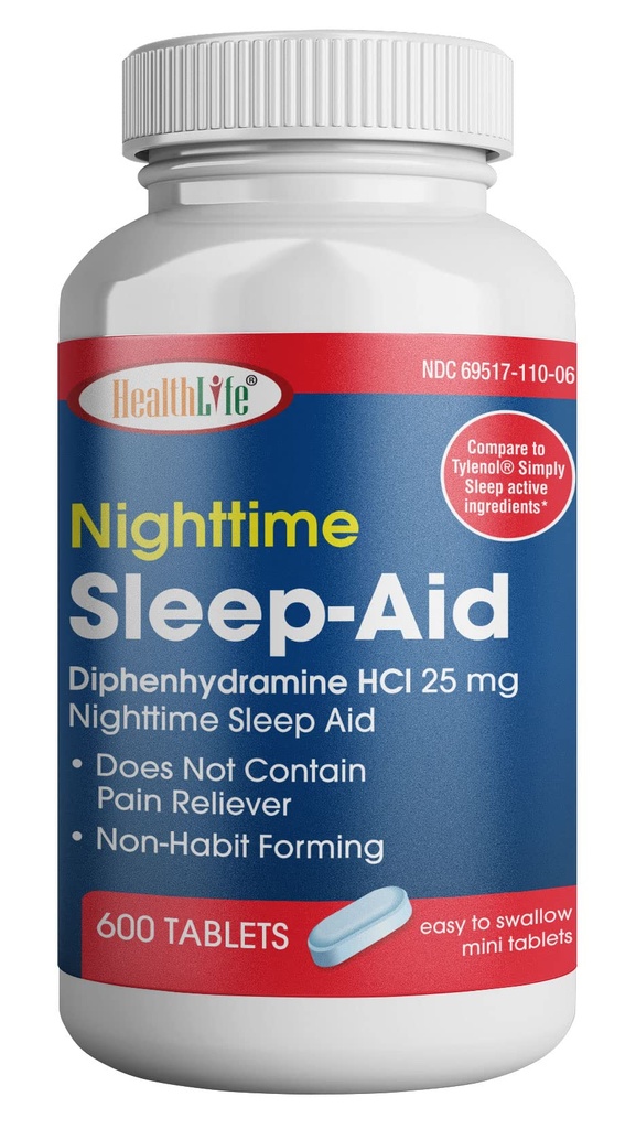 HealthPharma Nighttime Sleep-Aid, Diphenhydramine HCL Caplets, 25 mg (Blau), 600 Count