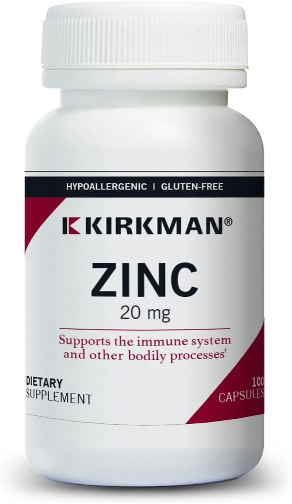 Kirkman - Zink 20mg - 100 Kapseln - Immununterstützung - Hohe Absorption - Allergiker