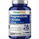 NusaPure Magnesium Citrate 833mg - 200 Veggie Kapseln (Vegetarisch, Non-GMO, Vegan)