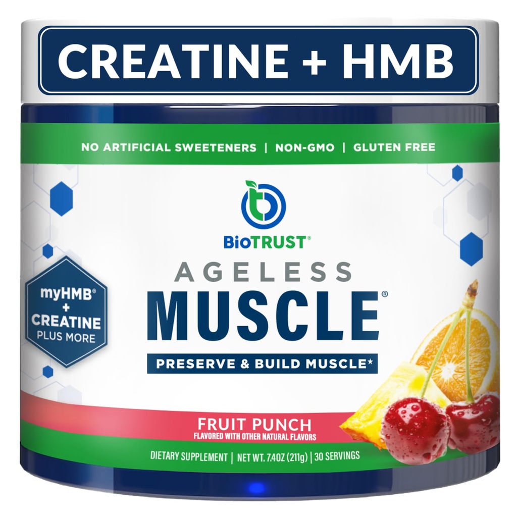 BioTrust Ageless Muscle Builder - Kreatin HMB Pulver mit Vitamin D3 & Betaine - Build & Preserve Natürliche Abbau Muskelmasse & Stärke - Frucht-Punch, 30 Servierungen