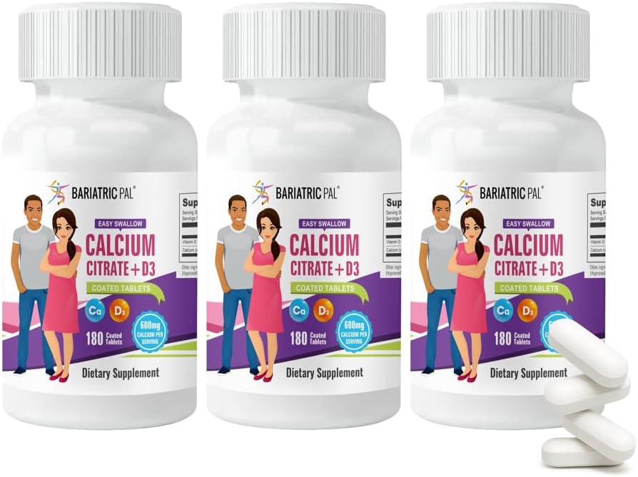 BariatricPal Easy Swallow Calcium Citrat (600mg) und D3 Beschichtete Tabletten (90-Day Supply)