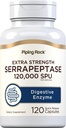 Piping Rock Serrapeptase 120000 SPU | 120 Kapseln | Verdauungsenzym | Extra Strength Supplement | Non-GMO, Glutenfrei