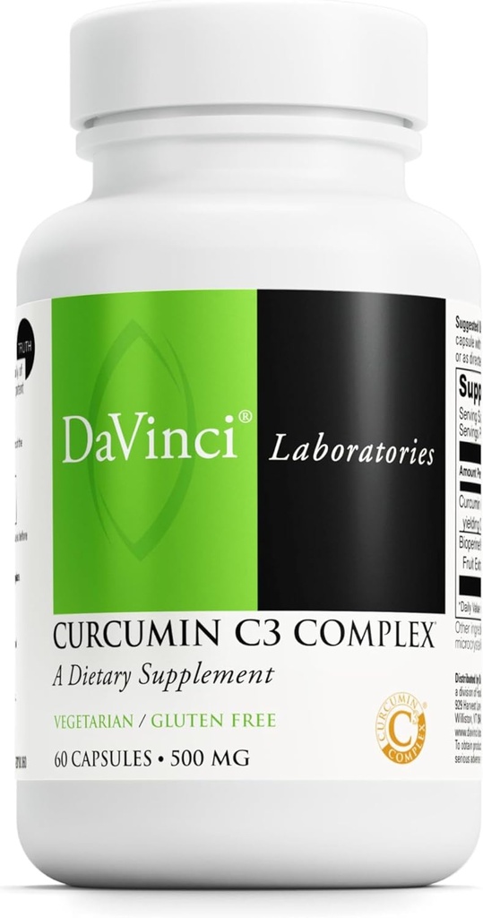 DAVINCI Labs Curcumin C3 Complex - Nahrungsergänzungsmittel zur Unterstützung von Gallenblase Funktion und gesunden Leber - mit Curcuminoiden und Bioperine Fruchtextrakt - Glutenfrei - 60 vegetarische Kapseln