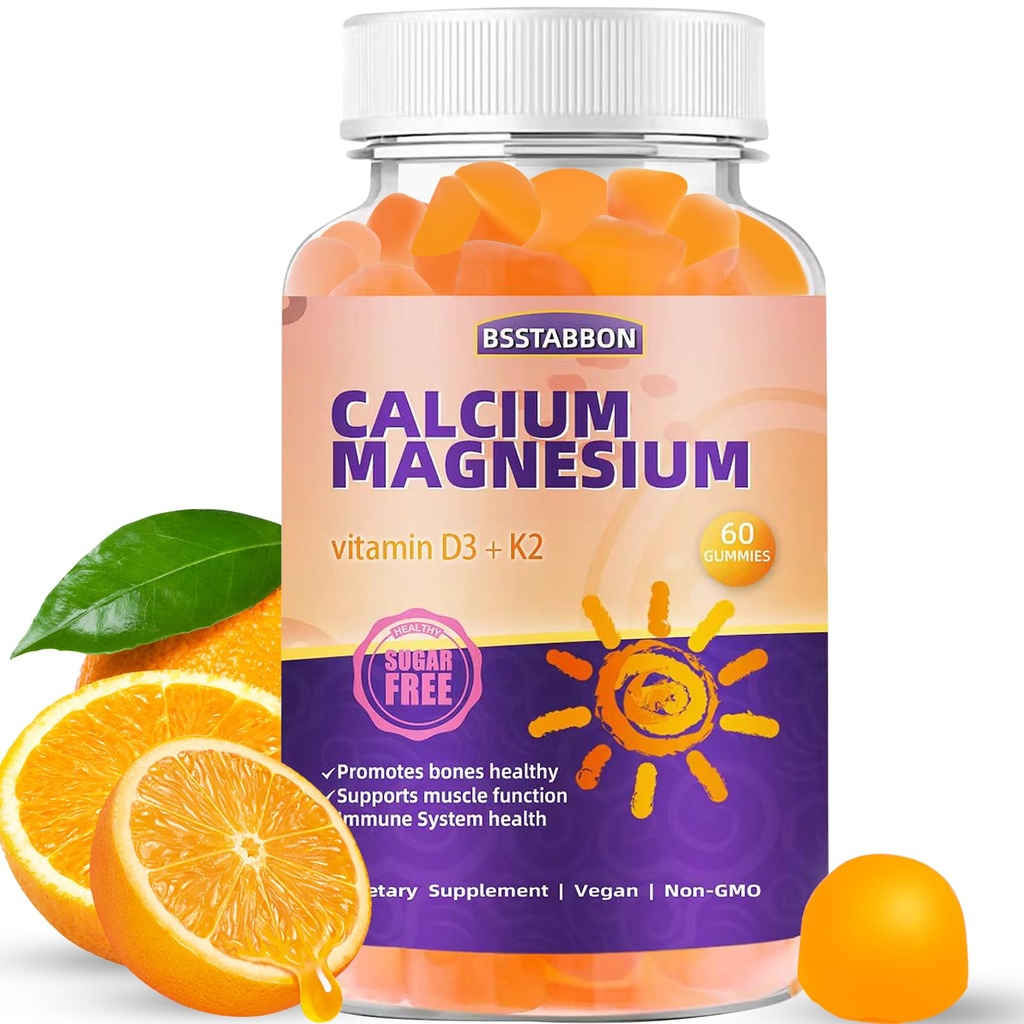 Calcium Magnesium Gummi für Erwachsene: mit Zink Vitamin D3 K2 für Frauen Bio-Zucker Freie Vegan Kaugummi - Hohe Absorption für Immunstärke (60count