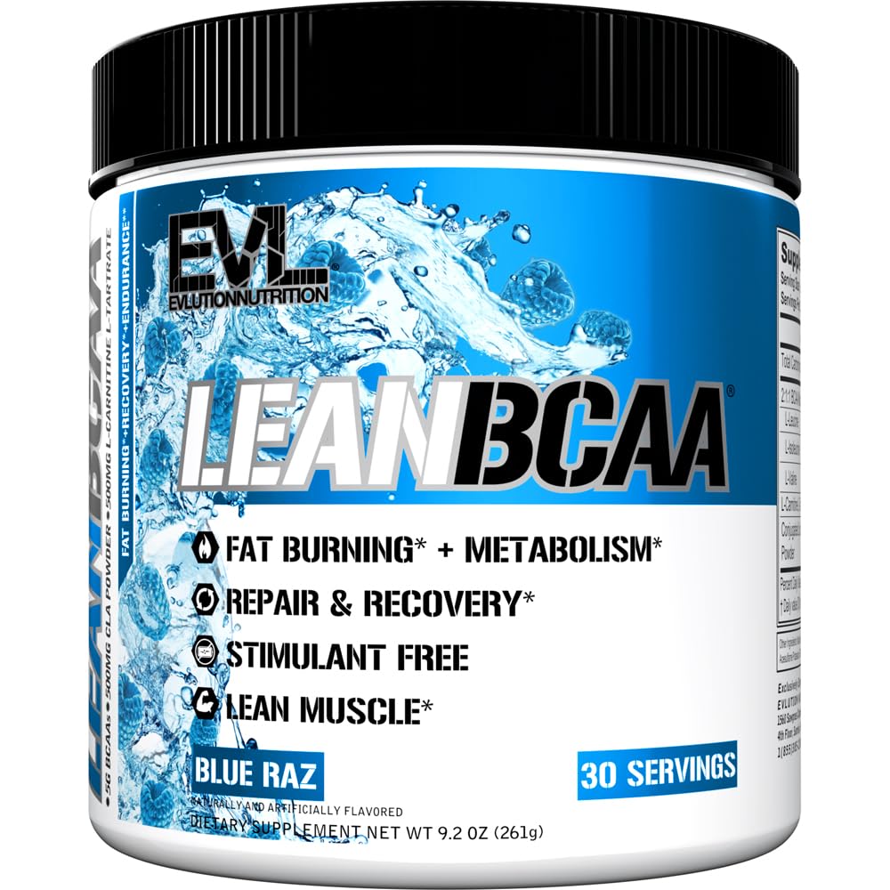 Evlution Stimulant Free Lean BCAA Powder Nutrition BCAAs Amino Acids Powder mit CLA Carnitin und 2:1 Verzweigte Kette Aminosäuren unterstützt Muskelrückgewinnung Fettverbrennung und Stoffwechsel - Blaue Raz