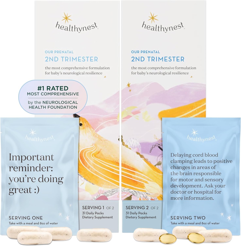 HealthyNest 2. Trimester Pränatales Vitamin | Prägnancy Support für die fetale Gehirnentwicklung mit Methylfolat, Choline, DHA, Eisen, Inositol | 31 Tage Versorgung