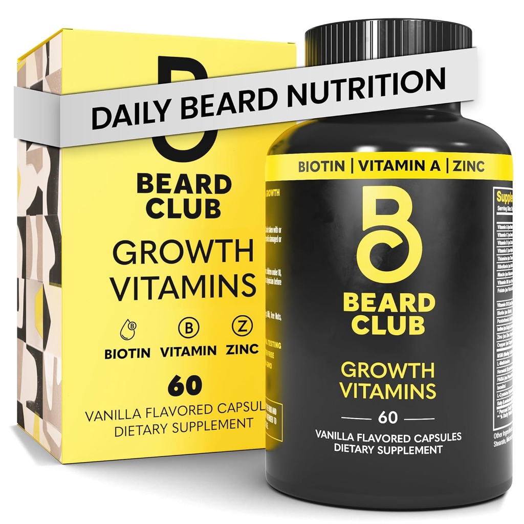The Beard Club - Biotin Bead Growth Vitamines - Supporter une barbe plus épaisse, Remplir des patchs - Minéraux et multivitamines aident à soutenir et stimuler la croissance des cheveux visage plus sain