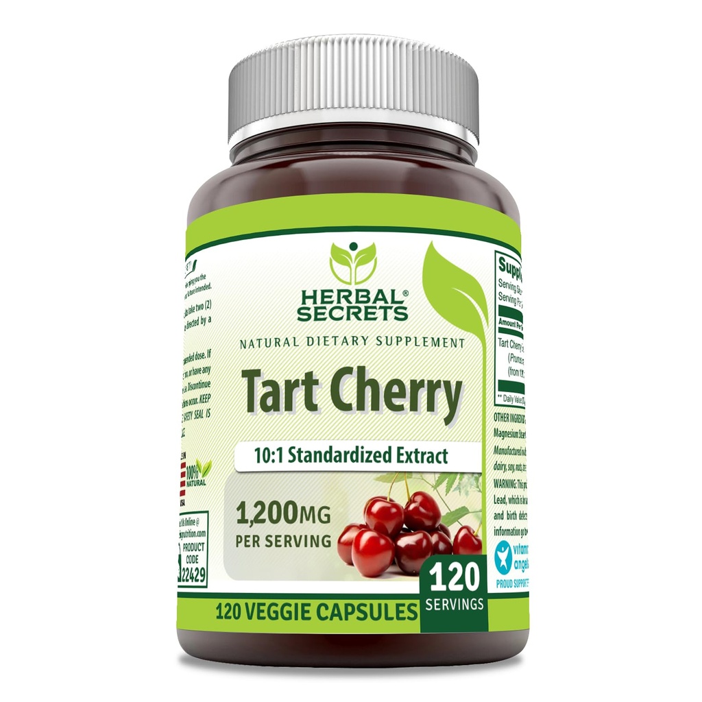 Herbal Secrets Tart Cherry 10:1 Standardisierte Extrakt Ergänzung | 1200 Mg pro Servieren | 120 Veggie Kapseln | Non-GMO | Gluten Free | Made in USA (1 Pack | 120)