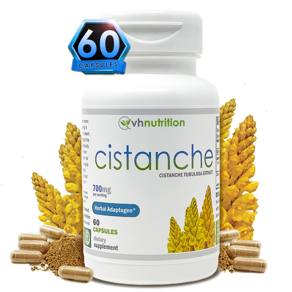 VH Nutrition CISTANCHE , Capsules de cistanche , Supplément de soutien hormonal pour les hommes* , 700mg par portion , Extrait standard de cistanche tubulosa pour l'énergie, la vitalité et le bien-être 60 capsules