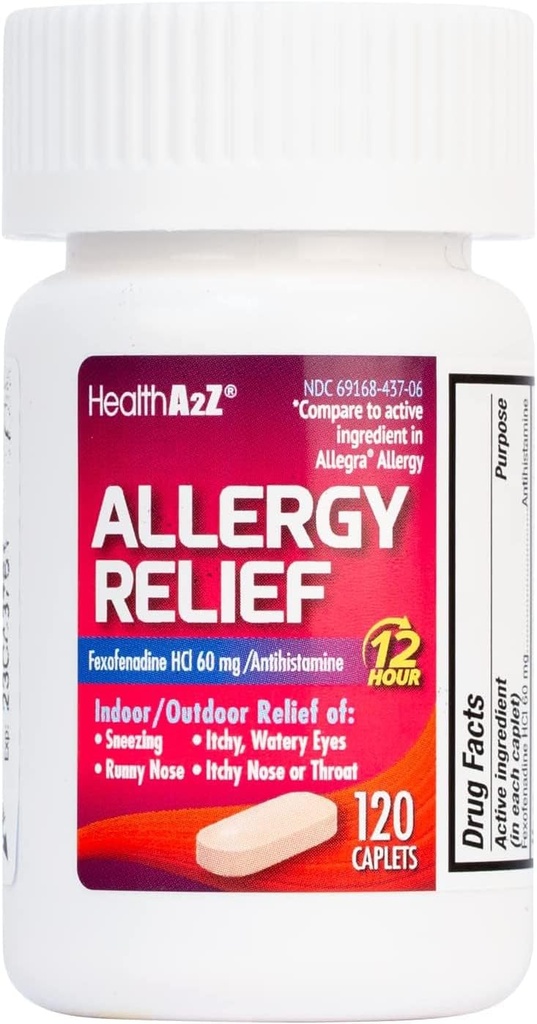 HealthA2Z® Fexofenadine Hydrochlorid 60mg | 12-Hour Antihistamin für Allergy Relief | Indoor & Outdoor Allergy Relief (120 Zähler (Pack von 1))