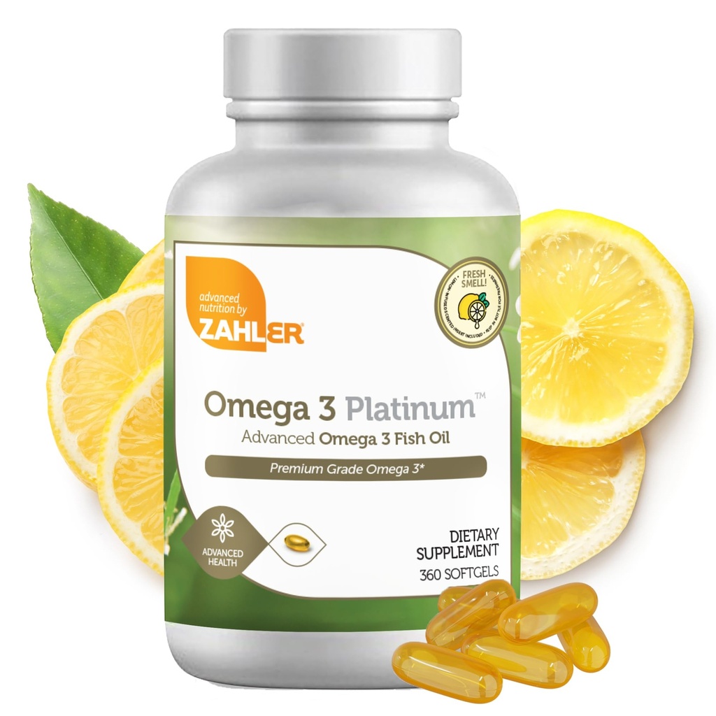Zahler Omega 3 Huile de poisson - Omega 3 suppléments avec acides gras, 600 mg EPA et 400 mg DHA - suppléments dérivés du thon kosher - soutient la santé du cerveau et du coeur (360 Softgels)