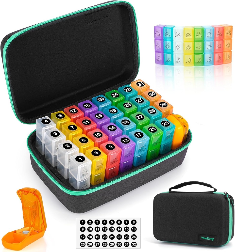 Monatliche Pille Organizer 3X pro Tag mit 7-Tage-Reise-Medizin Organisierung Tasche, Medizin Pille Box mit 32 Tages-Kommentare, 31 Tage Pille Halter 30 Tage Pille Fall für Vitamin, Ergänzung und Medikamente