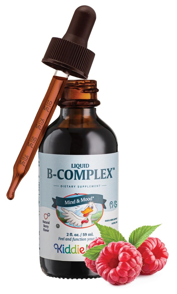 Maxi Health Kids Raspberry Liquid Vitamine B Complex - Supplément de vitamine avec vitamine B12 - Sublingual B Vitamines Complex gouttes pour les enfants avec B1 B2 B3 B5 B6 Biotine Folic Acid - 2 fl. Ounces