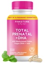 Pink Stork Total Pränatale Vitamine mit DHA, Folat, Eisen, Cholin und Vitamin B12 - Preconception Nutrition - Pränatale für Frauen, Prägnancy Essentials - Mint Essence, 60 Kapseln, 1 Monat Versorgung