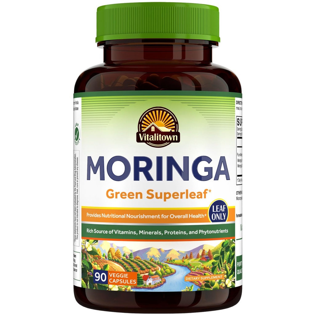 Vitalitown Moringa Kapseln 11,000 MG, reine Moringa Oleifera Blätter, keine Sticks, keine Koffein, Energie, Immune, 90 Kapseln