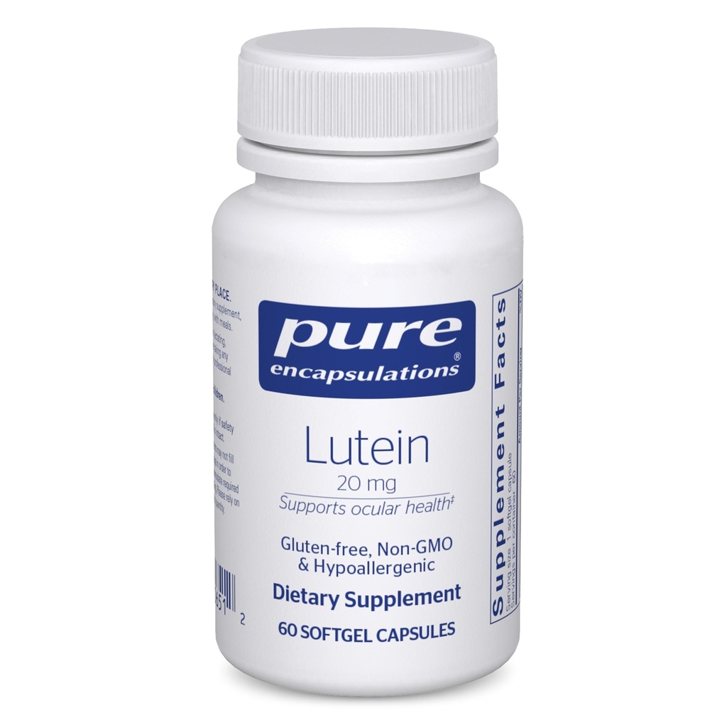 Pure Encapsulations Lutein 20 mg | Hypoallergene Antioxidantien Unterstützung für gesunde visuelle Funktion | 60 Softgel Kapseln