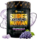 ALPHA LION Superhuman Extreme High Stim Pre Workout Powder, Beta Alanine, L-Taurine & 356mg Tri-Source Koffein für nachhaltige Energie, Nitric Oxide & Citrulline für Pumpe (21 Servings, Grape Flavor)