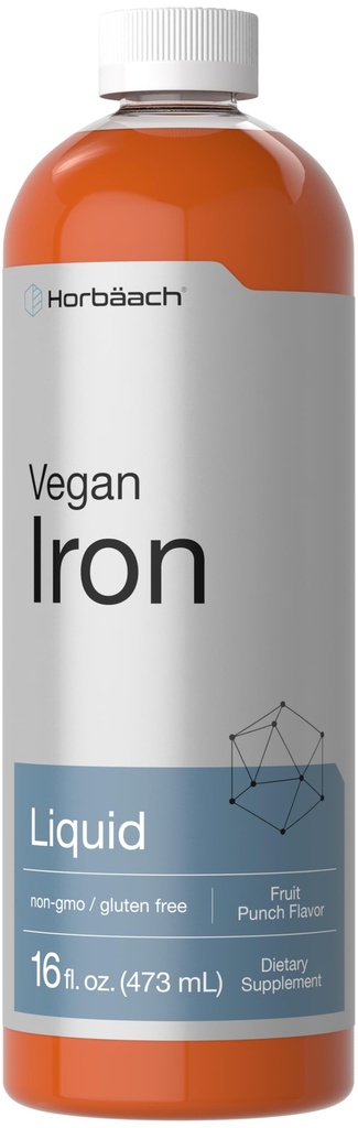 Horbäach Eisen Ergänzung Flüssigkeit | 16 Fl Oz | Vegan & Vegetarische Formel | Non-GMO und glutenfrei