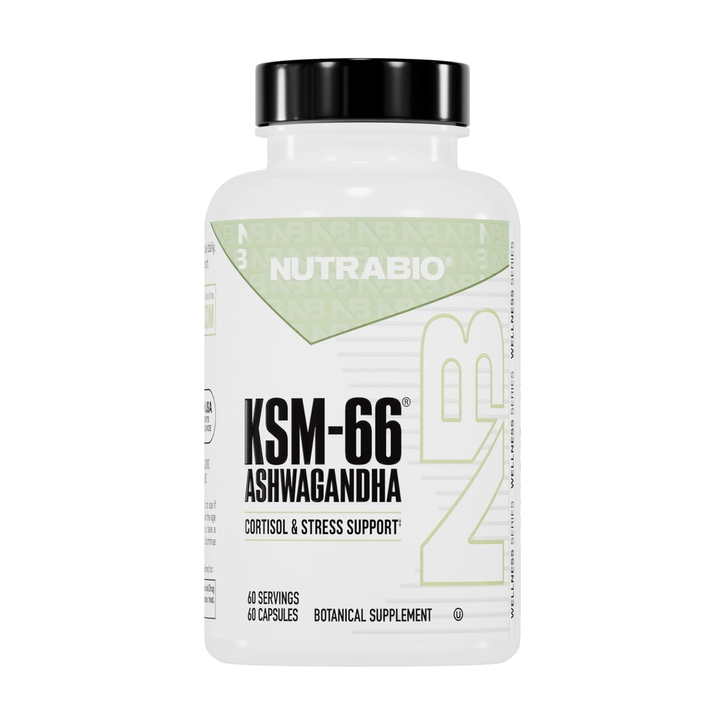 NutraBio Ashwagandha KSM-66 | Ashwagandha Kräuterergänzung für Stress, Stimmung und Leistung | 600 MG klinisch untersucht KSM66 60 Kapseln