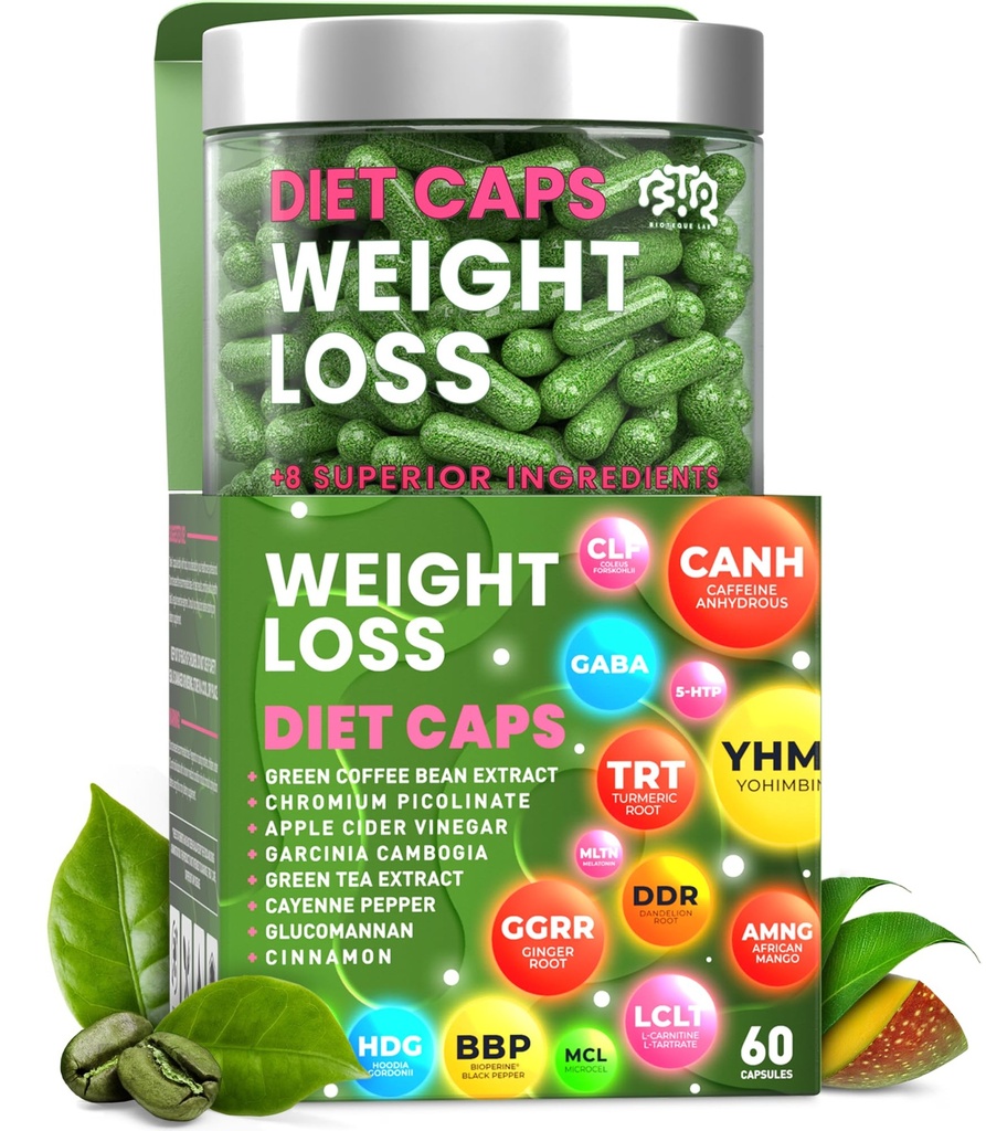 Weight Loss Diet Capsules, Suppresseur d'appétit naturel, brûleur de graisse jour et nuit pour les femmes et les hommes avec cidre de pomme, extrait de café vert, supplément de métabolisme Booster - 60 pilules