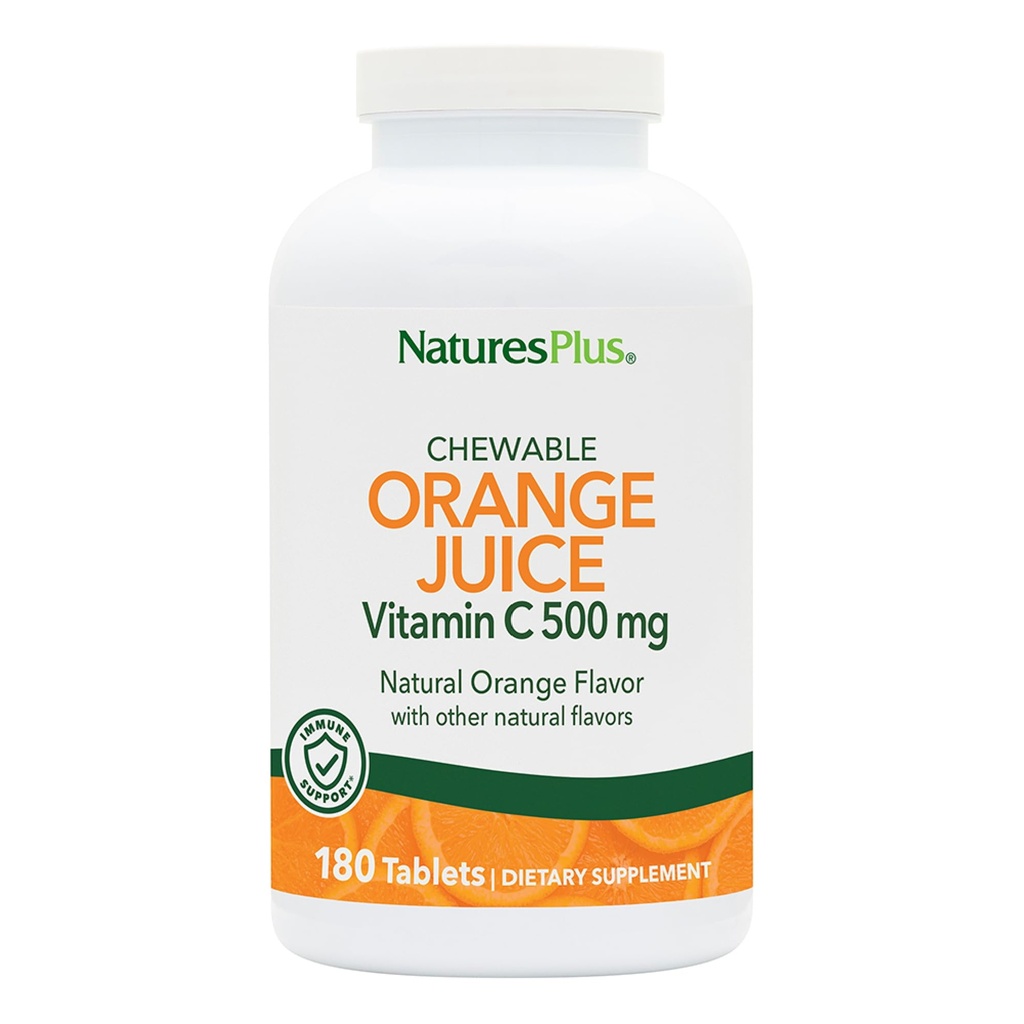NaturesPlus Jus d'orange Vitamine C 500 mg - 180 comprimés à croquer, boîte de 2 - favorise la santé immunitaire optimale - doux sur votre ventre - végétalien, sans gluten - 360 portions totales