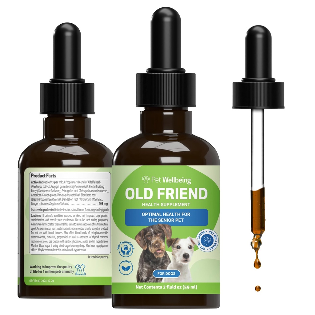 Pet Wellbeing Old Friend für Senior Dogs - Unterstützt Immunsystem Gesundheit, Joint Mobility, Healthy Energy Levels, Alfalfa, Reishi - Veterinär-Formulierte Kräuterergänzung 2 oz (59 ml)